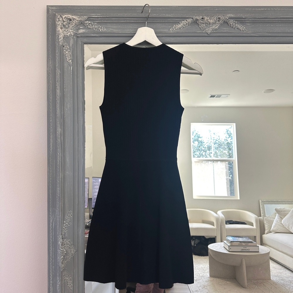 Theory Ribbed Fit & Flare Dress Sleeveless Sweater Crepe Knit Black P - Picture 6 of 10